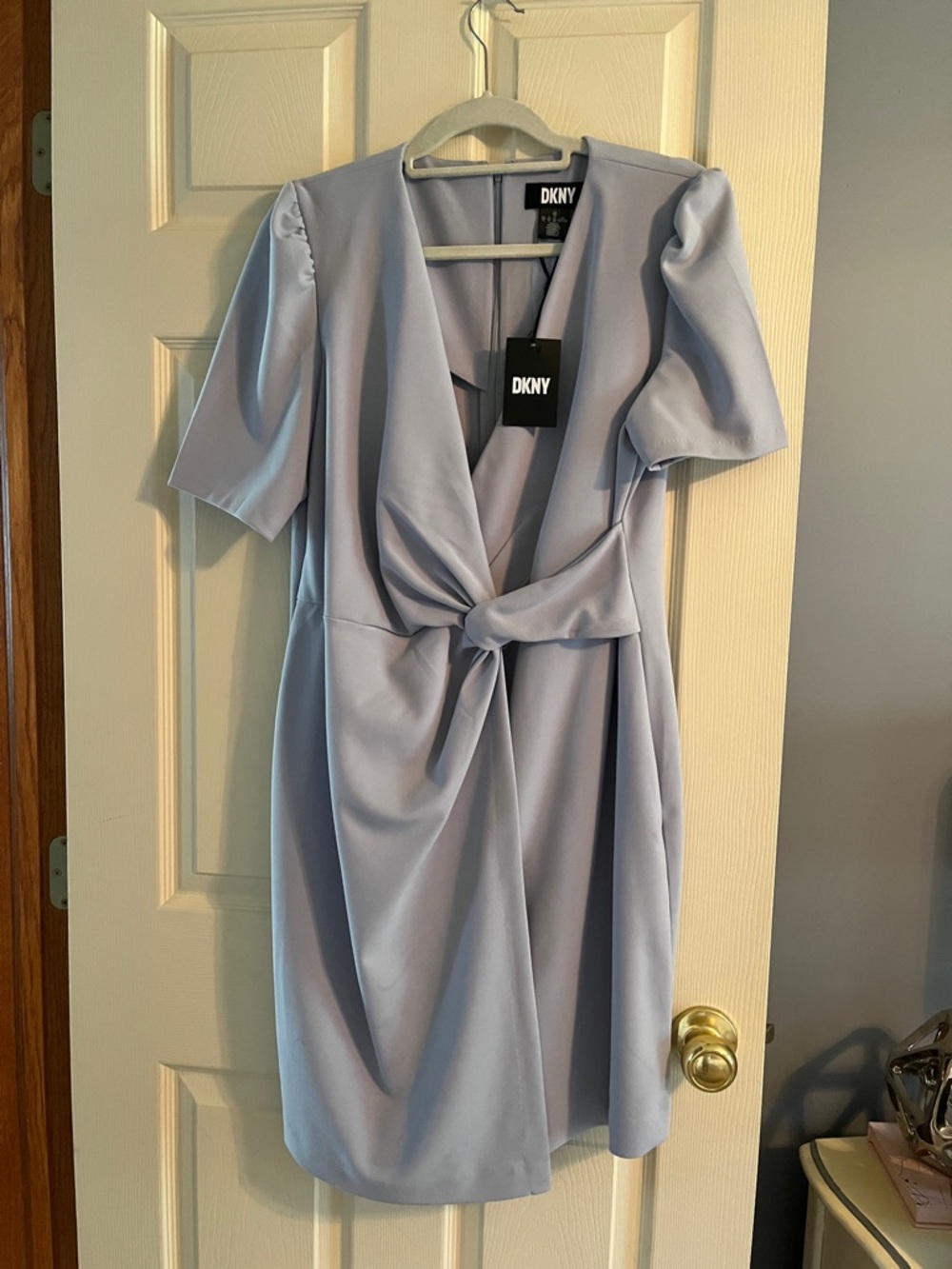DKNY Pale Blue Midi Tie-Front Dress